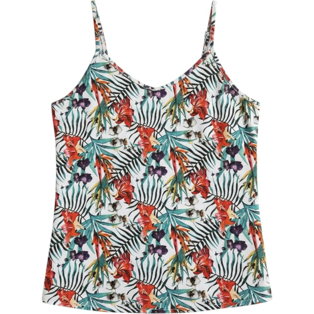 Tropical Floral Print Camisole Top Spaghetti Strap Summer Blouse Multicolor